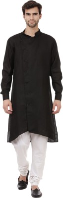 JIHUZUR Men Solid Trail Cut Kurta(Black)