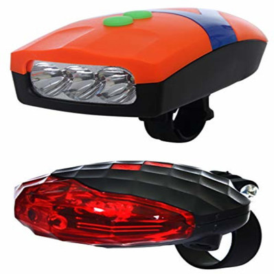 

Dark Horse Bicycle 3 LED 3 Mode Front Light & Horn & Diamond Cut Tail Light Combo LED Front Rear Light Combo(Orange)