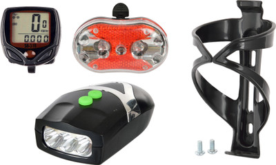 

Dark Horse Bicycle Front Light & Horn, Tail Light, Wired Computer & Black Bottle Cage LED Front Rear Light Combo(Black)