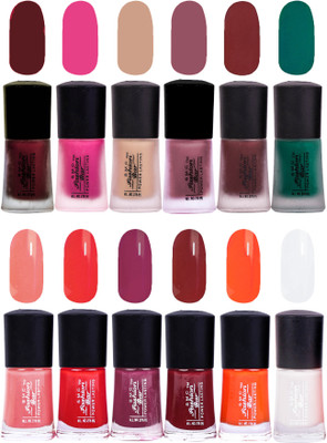 SMC FASHION BAR Gel Based Trendy Nail Paint Combo Matte Garnet Red, Matte Hot Pink, Matte Nude Almond, Matte Mulberry Brown, Matte Chocolatte Brown, Matte Dark Green, Blush Peach, Crimson Red, Wine, Mahogany Red, Orange, White(Pack of 12)