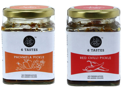 

6 Tastes Combo pack Pachmela & Red Chiili Mango, Lime, Ginger, Green Chilli Pickle(220 g, Pack of2)