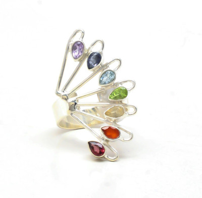 

livestock Jewelry R-5049 Sterling Silver Amethyst, Quartz, Citrine, Carnelian Silver Plated Ring, Multicolor