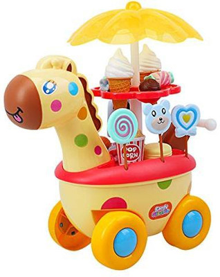 

Baby Tintin Cute Giraffe Ice Cream Candy Vending Cart Trolley Kitchen Food Pretend Play Toys with Music Light Kids Educational Gift