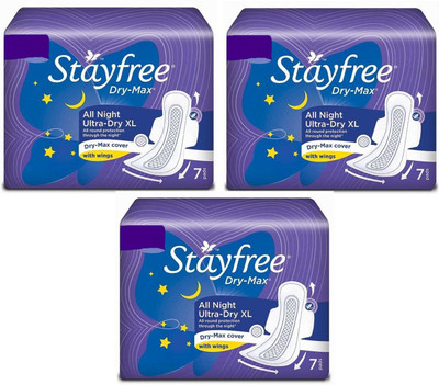 

Stayfree Dry Max All Nights 7+7+7 Pad Sanitary Pad(Pack of 3)