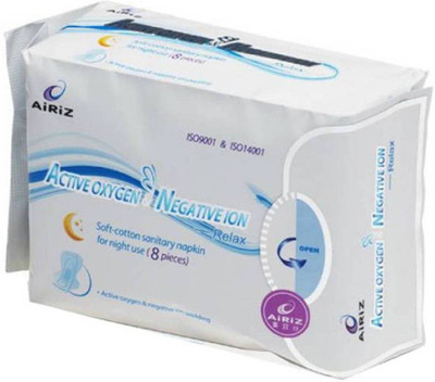 AIRIZ Active Oxygen & Negative Ion Relax Soft Cotton sanitary napkin for night use 8 piece Sanitary Pad(Pack of 8)