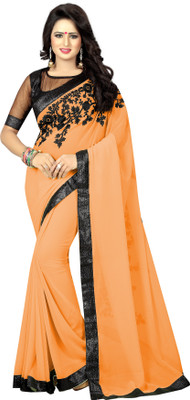 Glamory Saree Embroidered Bollywood Georgette Saree(Orange, Black) Flipkart