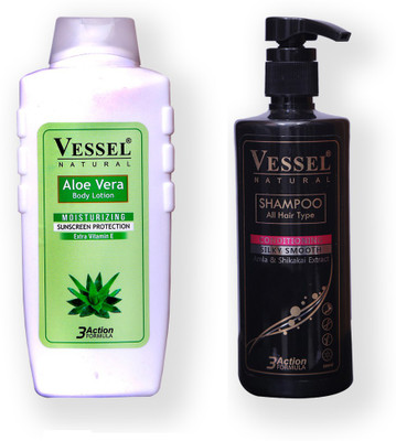 

Vessel Natural Aloe Vera Moisturizing Body Lotion with Sunscreen Protection, 650ml & Aloe Vera Liquid Handwash 250ml Combo Pack(500 ml)