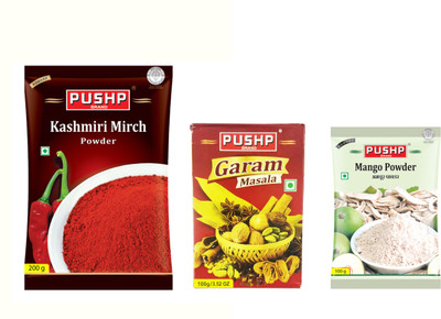 

Pushp Kashmiri Mirch 200 g, Garam Masala 100 g and Raw Mango Powder 100 g - Pack of 3 …(3 x 133.33 g)