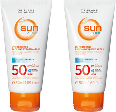 Oriflame Sweden SUN ZONE UV PROTECTOR FACE CREAM SPF 50 ( PACK OF 2 ) - SPF 50(100 ml)