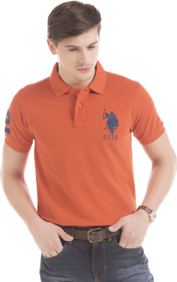 U.S. Polo Assn. Solid Men's Polo Neck Orange T-Shirt, Tigerlily