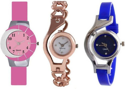 

FabSale Best New Designer MultiColor Metal::PU Strap Stylish Attractive Round MultiColor Dial (Pack Of 3) Latest Analog Wrist Watch - For Girls