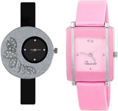 

FabSale Best New Designer MultiColor PU Strap Stylish Attractive Round::Square MultiColor Dial (Pack Of 2) Latest Analog Wrist Watch - For Women