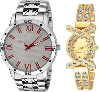 

FabSale Best New Designer MultiColor Metal Strap Stylish Attractive Round::Oval MultiColor Dial (Pack Of 2) Latest Analog Wrist Watch - For Couple