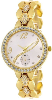 FabSale Best New Designer Gold Metal Strap Stylish Attractive Round White Dial Latest Analog Wrist Watch - For Women