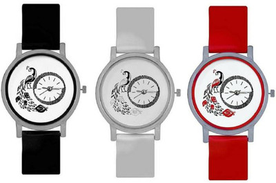 

FabSale Best New Designer MultiColor PU Strap Stylish Attractive Round White Dial (Pack Of 3) Latest Analog Wrist Watch - For Women