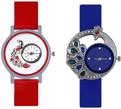 

FabSale Best New Designer MultiColor PU Strap Stylish Attractive Round MultiColor Dial Peacock Printed On Dial(Pack Of 2) Latest Analog Wrist Watch - For Girls