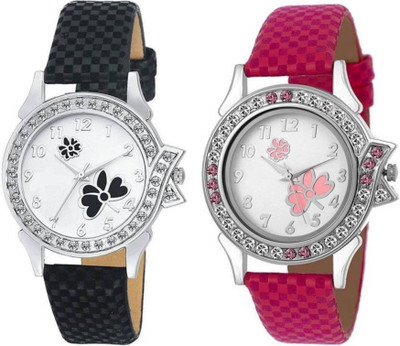 

inflame enterprise Combo Pack 2 New Party-Wedding Style Flower Print Dial Leather Belt Watch For Girls & Women Watch - For Girls Watch - For Women
