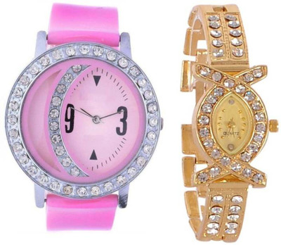 

FabSale Best New Designer MultiColor Metal::PU Strap Stylish Attractive Round::Oval MultiColor Dial (Pack Of 2) Latest Analog Wrist Watch - For Girls