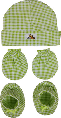 

Kidbee Baby Checked Printed Soft Booties Mittens Cap Combo Set(Green)