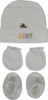 

Kidbee Baby Printed Soft Booties Mittens Cap Combo Set(White)