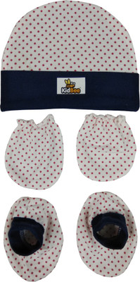 

Kidbee Baby Printed Soft Booties Mittens Cap Combo Set(Dark Blue)