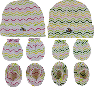 

Kidbee Baby Stripe wave Printed Soft Booties Mittens Cap Combo Set(Multicolor1)