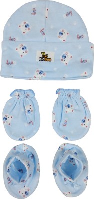 

Kidbee Baby Printed Soft Booties Mittens Cap Combo Set(Blue)