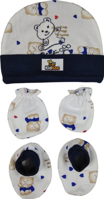Kidbee Baby Printed Soft Booties Mittens Cap Combo Set(Dark Blue)