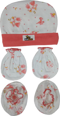 

Kidbee Baby Printed Soft Booties Mittens Cap Combo Set(Red)