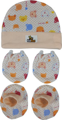 

Kidbee Baby Printed Soft Booties Mittens Cap Combo Set(Orange)