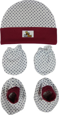 

Kidbee Baby Printed Soft Booties Mittens Cap Combo Set(Red)