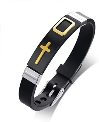 

University Trendz Rubber, Stainless Steel Gold-plated Bracelet, Gold;black
