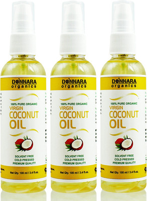 

Donnara Organics Premium Virgin Coconut oil- 100% Pure & Natural Combo pack of 3 bottles of 100 ml(300 ml) Hair Oil(300 ml)