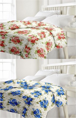 HND Floral Single Dohar for  AC Room(Poly Cotton, White)