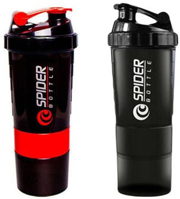 Spider Combo of Protien Shaker 500 ML 500 Shaker(Pack of 2, Red, Black), Red and black