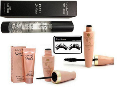

divas beauty Eyelashes & 9 To 5 Weightless Mousse Foundation, Eyeliner, Mascara(Set of 5)
