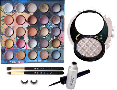

studio Make up Brush 2, Eyelashes, Mac For My Love Eyeshadow Palette, Liquid Eyeliner, Selena Air Cushion Illuminator(Set of 6)