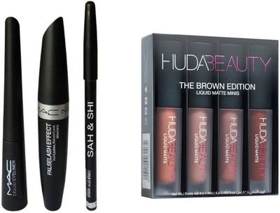 

Sah&Shi Eyebrow Black Pencil With Mac Mascara & Mac Liquid Eyeliner set of 3 with HB Brown Edition Lipsticks Set of 4(Set of 4)