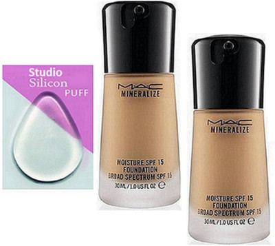 

studio silicon puff & mac mineralize moisture spf 15 liquid foundation (set of 2 )(Set of 3)