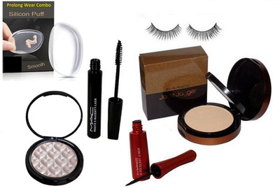 

Pro longwear combo Silicon Puff,Mascara,Compact,Liquid Last Eyeliner,fit Beauty Face Powder Illustrator,Eyelashes(Set of 6)