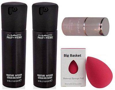 

Big basket Sponge Puff, Mac Prep+Prime Moisture Infusion Serum Hydratant (Pack of 2), Mirror Nail Paint(Set of 4)