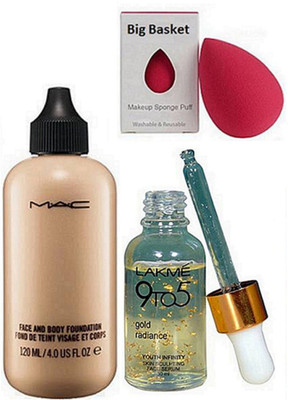 

big basket Sponge Puff, Mac Face & Body foundation, 9to5 Face Serum(Set of 3)