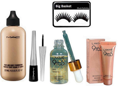 

big basket Eyelashes, Mac Face & Body Foundation, Mac liquid Eyeliner, 9to5 Face Serum,9to5 Mousse foundation(Set of 5)
