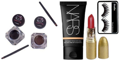 

studio Eyelashes, Mac Hello Kitty Two Eyeliner,Nars Pure Radiant Moisture Foundation, Mariah Carey Red Hot Lipstick(Set of 4)