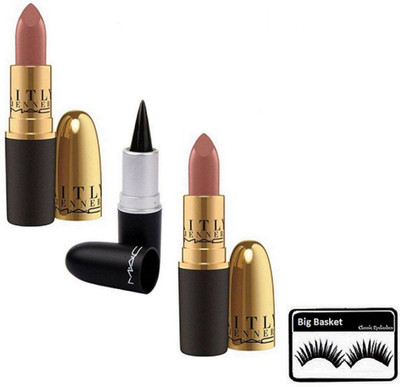 

big basket Eyelashes & Mac Caitlyn Jenner Lipstick Brown, Kajal(Set of 4)