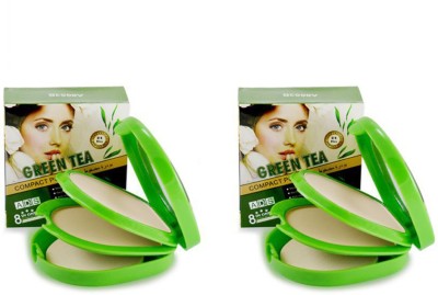 ads Green Tea Compact Powder Pack of 2 Compact(Light Beige, 24 g)