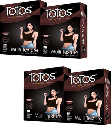 totos WEAR DAY NIGHT PREMIUM CHOCOLATE FLAVOURED MULTI TEXTURE FOR MORE PLEASURE DOTTED FOR MEN CONDOM 40 PCS SET OF 4 PACK Condom(Set of 4, 40S)