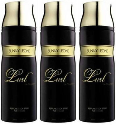 

LUST BY SUNNY LEONE Three Lust BLACK Body Spray - For Women(600 ml, Pack of 3)