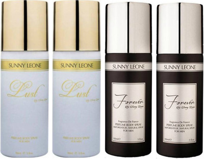 

LUST BY SUNNY LEONE 2 Lust WHITE & 2 FOREVER BLACK Body Spray - For Men(600 ml, Pack of 4)