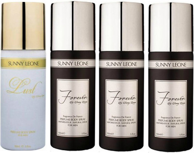 

LUST BY SUNNY LEONE 1 Lust WHITE & 3 FOREVER BLACK Body Spray - For Men(600 ml, Pack of 4)